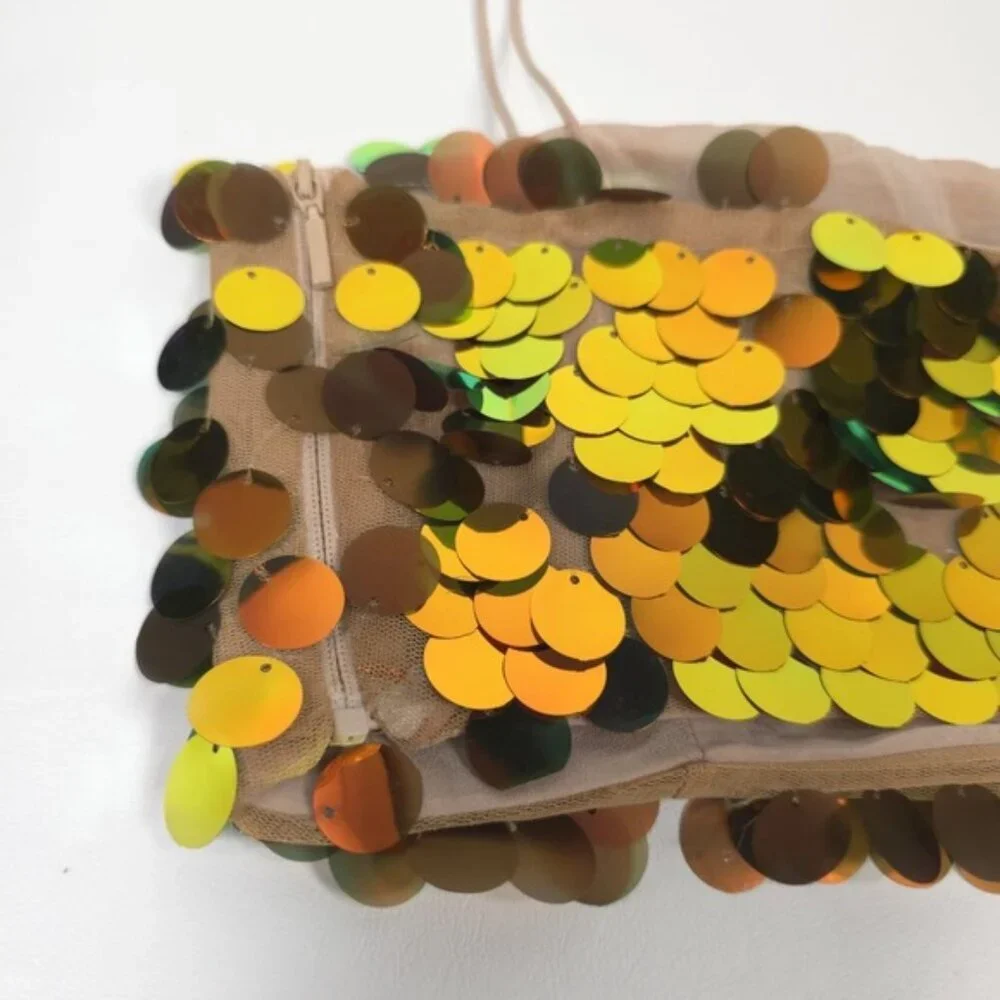 NWOT ZARA Metallic‎ Gold SEQUIN Crop TOP Thin Straps 9406/103 Size XS - Picture 13 of 16